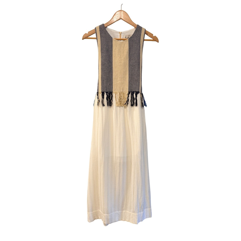 Sea New York Cream Midi Dress with Navy and Beige Paneling - Picture 2 of 12